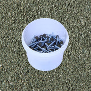 An image showing a tub of 0.9mm Britmet Plus Tile Tek Screws in the colour Tartan Green