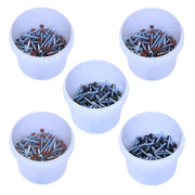 An image of the different colours for the  Britmet Plus Tile Tek Screws in 0.9mm. The colours are Bramble Brown, Rustic Brown, Rustic Terracotta, Tartan Green and Titanium Grey.