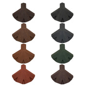 An image of the different colours for the  Britmet Roof Shingle 5 Way Top Cap. The colours are Bramble Brown, Rustic Brown, Rustic Raven, Rustic Terracotta, Rustic Red, Smoked Oak, Tartan Green, Titanium Grey