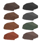 An image of the different colours for the  Britmet Roof Shingle End Cap 90. The colours are Bramble Brown, Rustic Brown, Rustic Raven, Rustic Terracotta, Rustic Red, Smoked Oak, Tartan Green, Titanium Grey