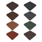 An image of the different colours for the  Britmet Roof Shingle Ridge End Cap. The colours are Bramble Brown, Rustic Brown, Rustic Raven, Rustic Terracotta, Rustic Red, Smoked Oak, Tartan Green, Titanium Grey