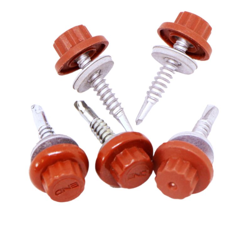 An image showing Britmet Stitching Fixing Screws in the colour Terracotta