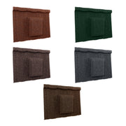 An image of the different colours for the  Britmet Ultratile Roof tile vent. The colours are Bramble Brown, Rustic Brown, Rustic Terracotta, Tartan Green and Titanium Grey.