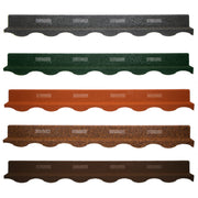 An image of the different colours for the  Britmet Villatile Ridge Closer Strip. The colours are Bramble Brown, Rustic Brown, Rustic Terracotta, Tartan Green and Titanium Grey.
