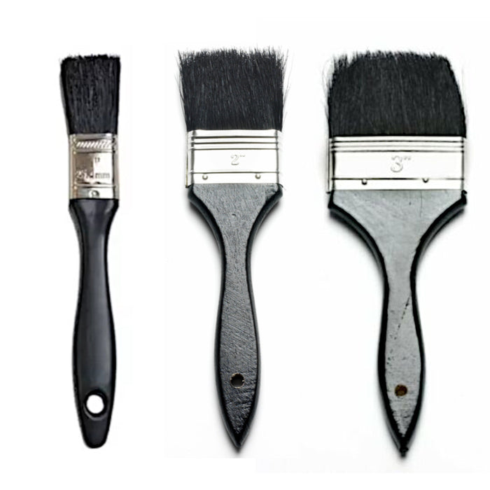 An image of three paint brushes in the different sizes 1" - 25mm, 2" - 50mm, 3" - 76mm.