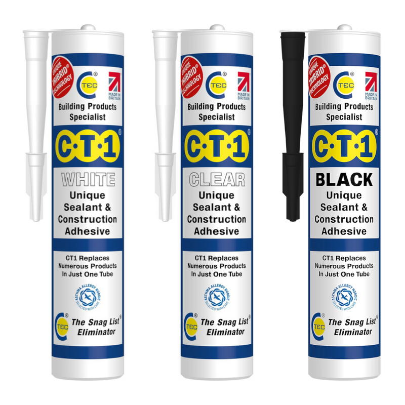 An image showing the different colours of CT1 Building Sealant and Construction Adhesive in 290ml tubes