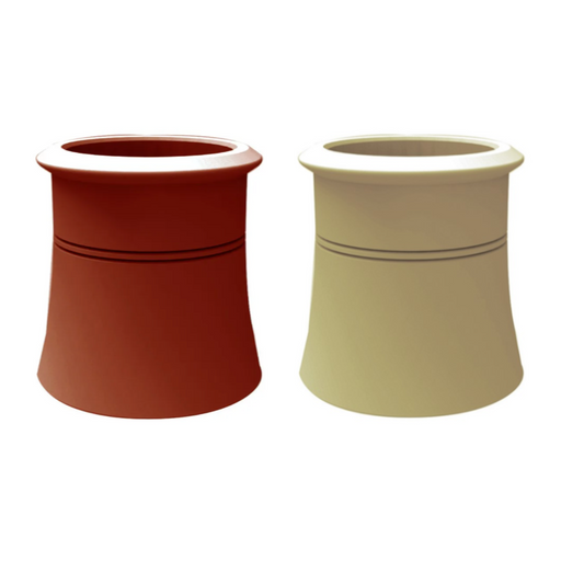 An image of two Cannonhead Clay Chimney Pots in Buff and Red. They are 300mm x 300mm in diameter.