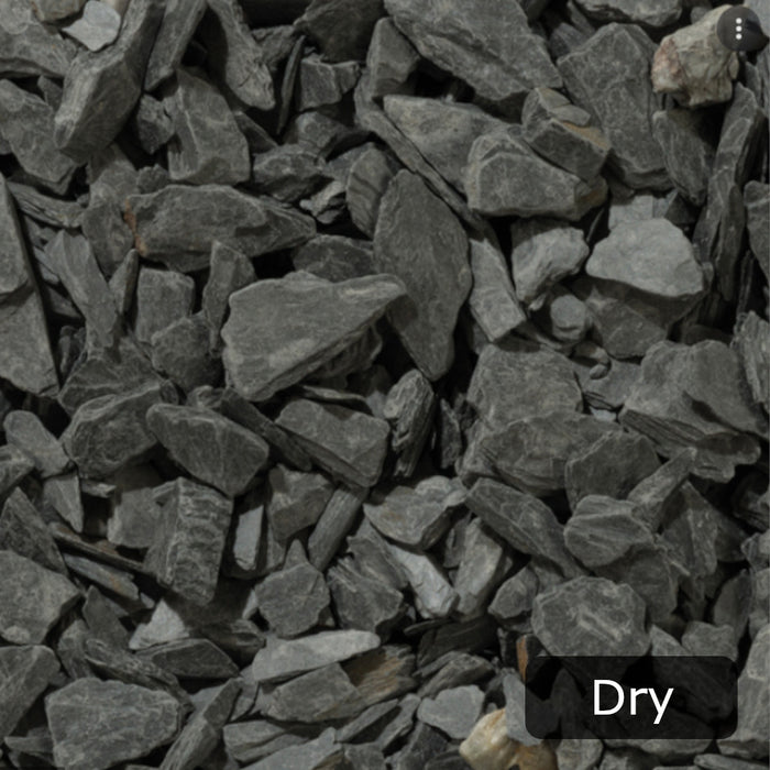 An image of Charcoal Slate Stone Chippings when they are Dry