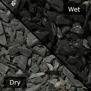 An image of Charcoal Slate Stone Chippings when they are wet and dry