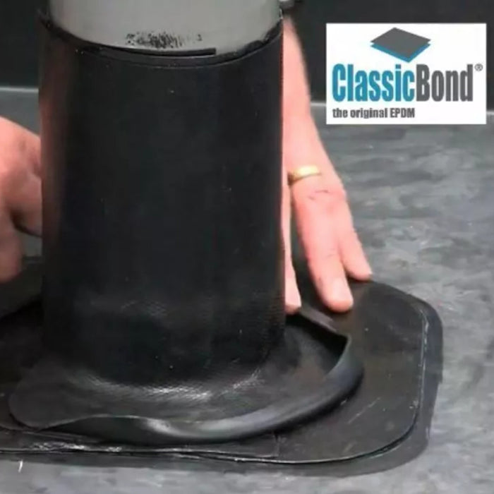 An image of a roll of ClassicBond Pressure Sensitive Elastoform Tape being applied around an outlet pipe.