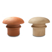 An image of two Clay Chimney Mushroom Hoods, one in Red and the other in Buff. They are 185mm X 300mm in size