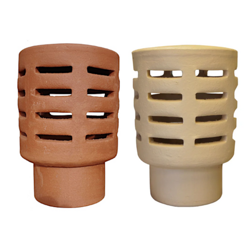 An image showing two Clay Gas Terminals, one in Buff and the other in Red. They are 185mm X 245mm in size
