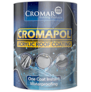 An image on a tin of Cromapol Acrylic Roof Coating by Cromar. It is against a white background.