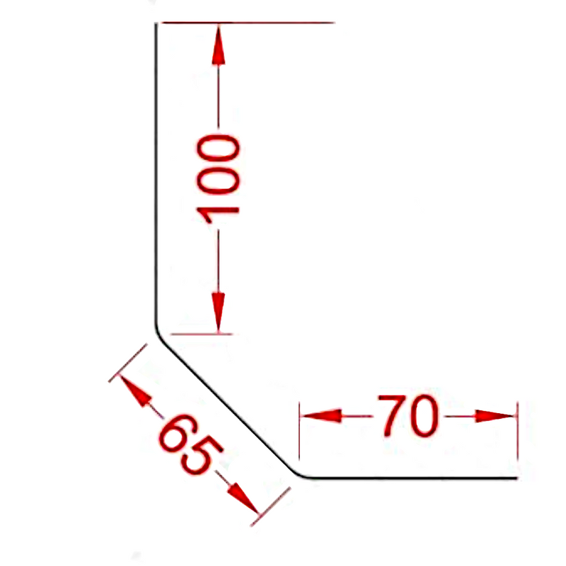 An image of the dimensions of a Cromar Angled Fillet Trim. The edges are 100mm. 65mm and 70mm.