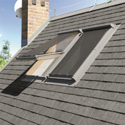 An image showing Dakea Anti Heat Blinds for Vertical widows - MIA and what they look like from the outside when once window is open and one closed.