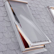 An image showing a Dakea Anti Heat Blind for Vertical widows - MIA and what they look like from the outside when open.