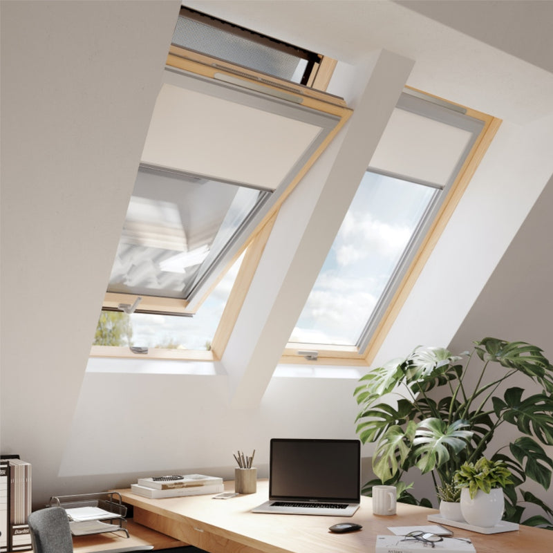 An image showing a Dakea Anti Heat Blind for Vertical widows - MIA and what it looks like from the inside when the window is open.