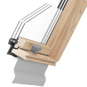 An image showing a cross-section of a Dakea Better Energy Centre Pivot Roof Window with a Pine finish KAV B1500