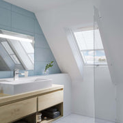 An image showing a Dakea Better Safe Centre Pivot Roof Window fitted into a bathroom to show how it can look.