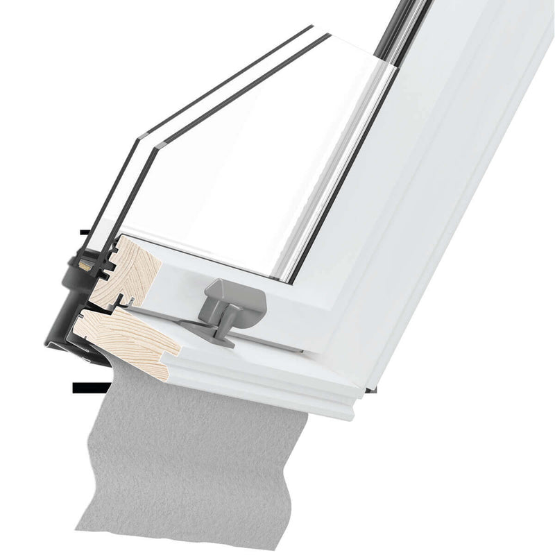 An image of a cross section of a Dakea Better View High Pivot Roof Window KHV B1010 to show how it is made up