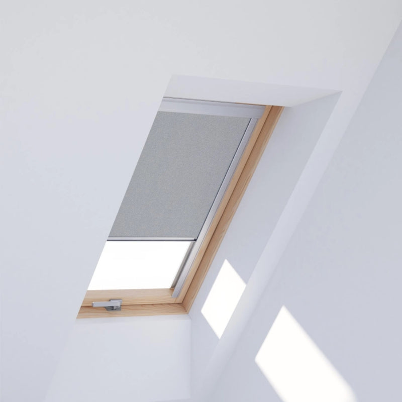 An image showing Dakea window with a Light Grey coloured blackout blind 4204