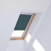 An image showing Dakea window with a Petrol Blue coloured blackout blind-4232