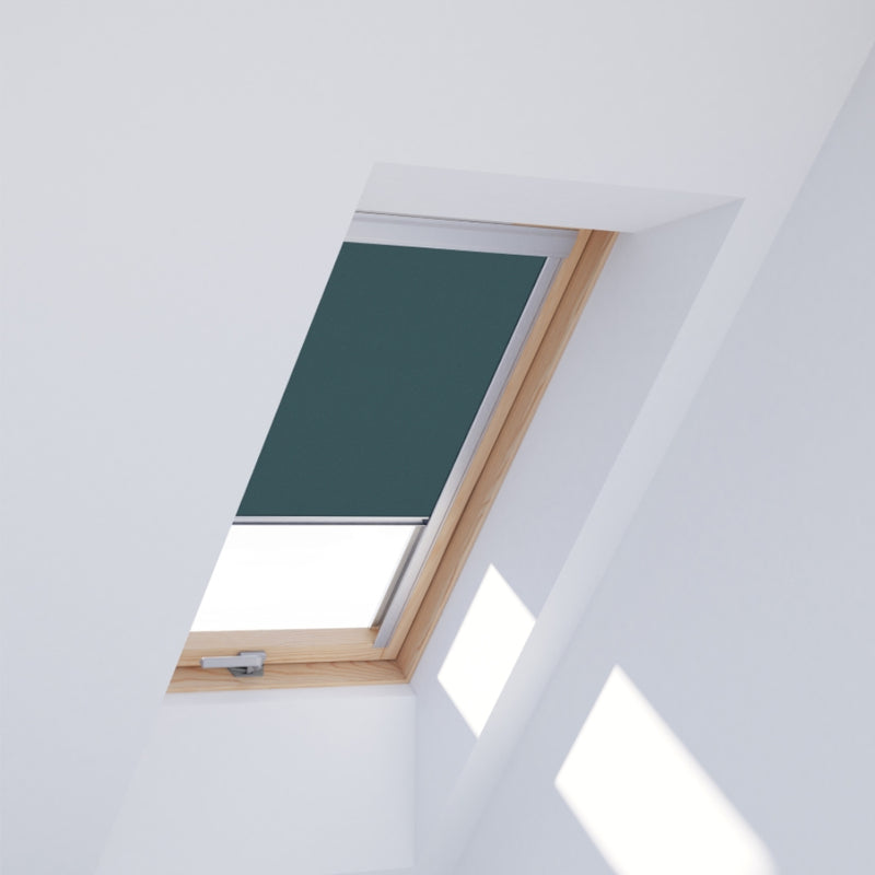 An image showing Dakea window with a Petrol Blue coloured blackout blind-4232