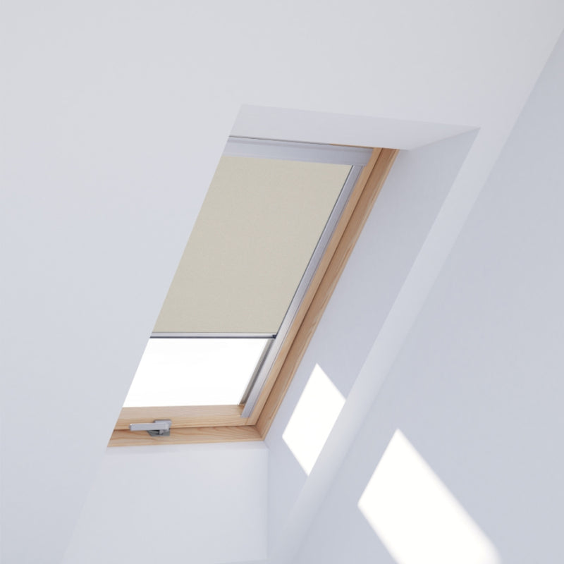 An image showing a Dakea window with a beige coloured blackout blind 4219