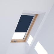 An image showing a Dakea window with a Dark Blue coloured blackout blind 4212