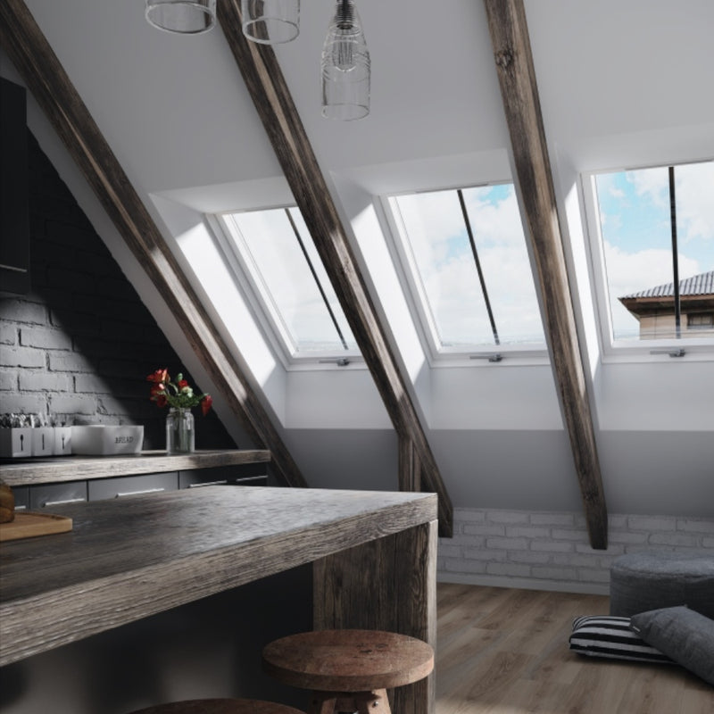 An image of Dakea Conservation Centre Pivot Roof Windows Better Vintage KCV-B911 fitted into a kitchen to show how they look