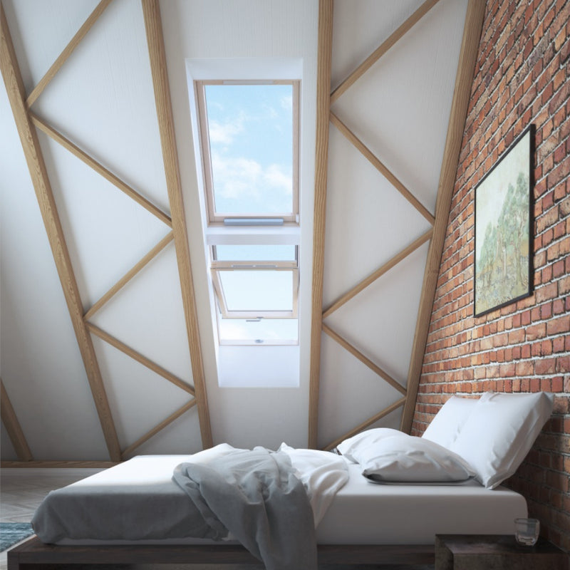 An image of a Dakea Electric Opener AMC 100 installed onto a window, showing what it looks like when closed.