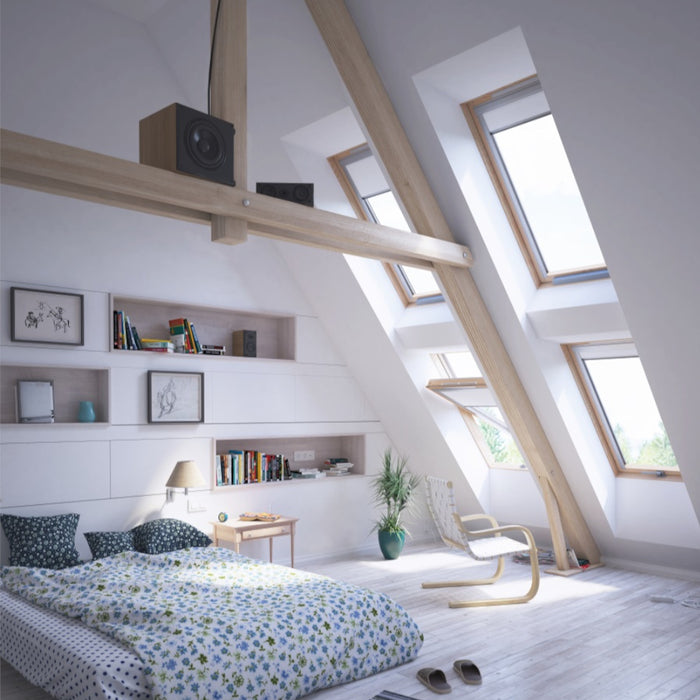 An image showing a Dakea Electric Opener AMC 100 on windows in a bedroom to give an example of what it looks like.