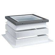 An image showing the Dakea Extention Curb With Flange - FRC-F with another extension curb on top - FRC also with a Material Fixing Kit - FAF with a flat roof window on top.