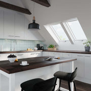 Am image of a Dakea Good Centre Pivot Roof Windows fitted into a kitchen to show what it looks like.
