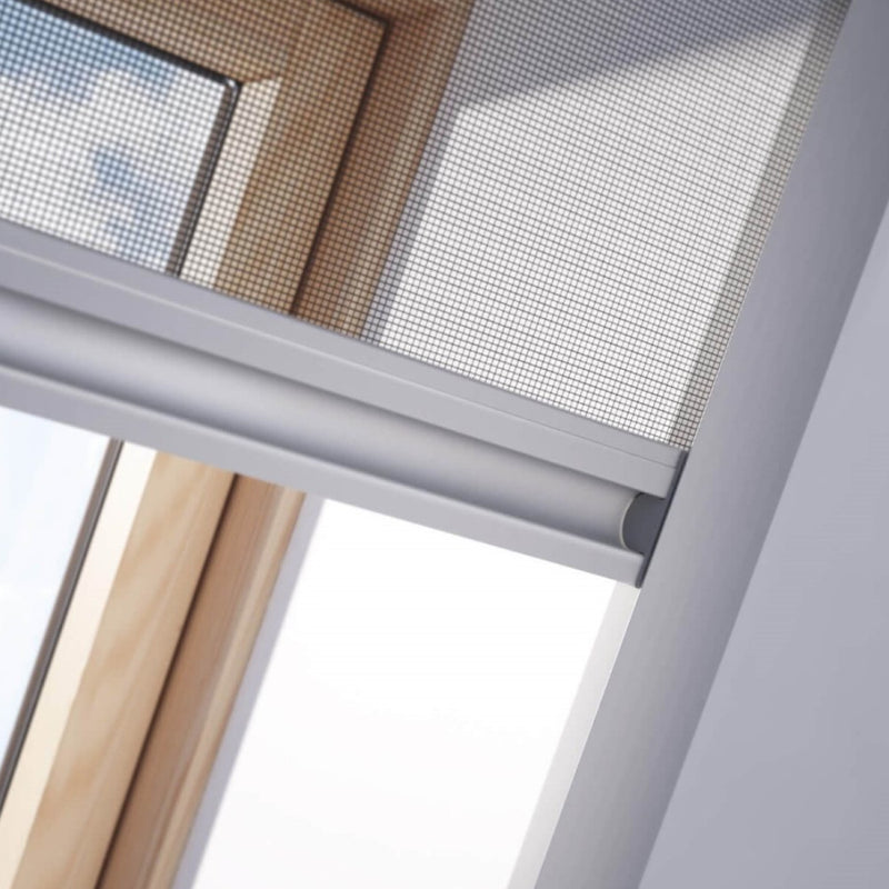 A close up image showing a Dakea Insect Screen for Roof Windows ZIA installed on the inside of a window.