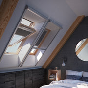 A image showing a Dakea Insect Screen for Roof Windows ZIA installed on the inside of a window.