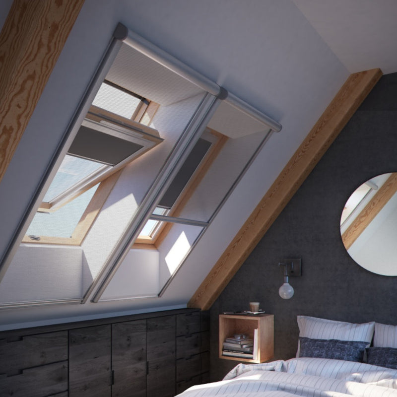 A image showing a Dakea Insect Screen for Roof Windows ZIA installed on the inside of a window.