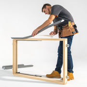 An image of a Dakea Insulation Foam Collar IFC being fitted to a wooden window frame.