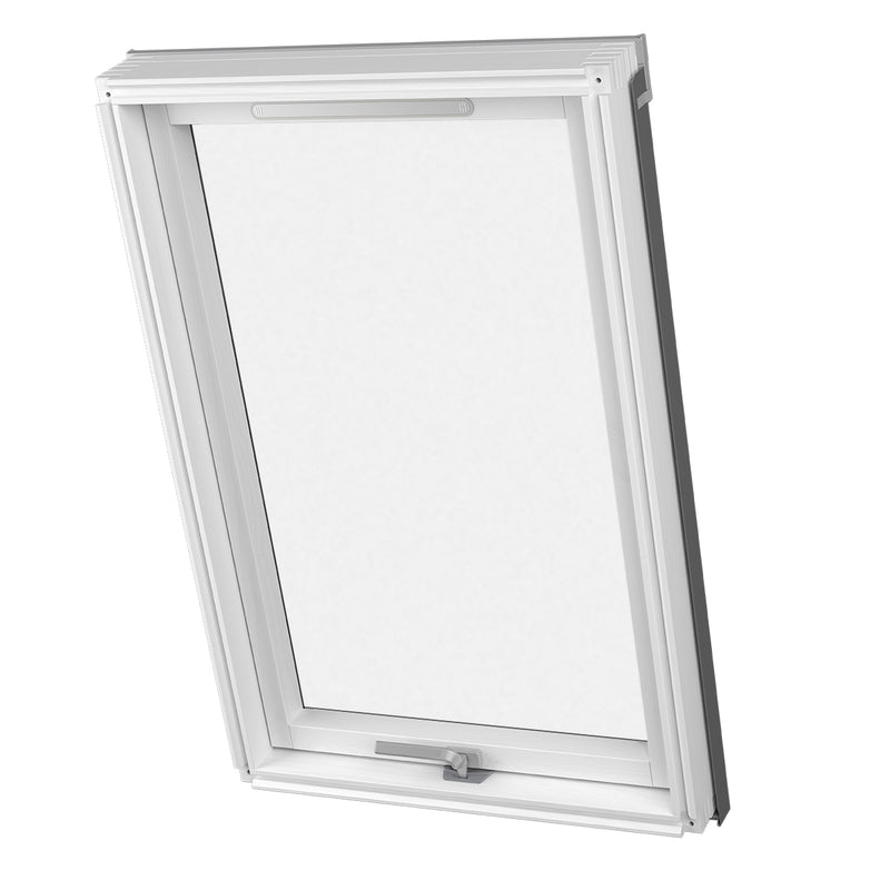 An image showing a Dakea Good Opaque Centre Pivot Roof Window with a white KAV B3310 frame. The window is closed to show what it looks like.
