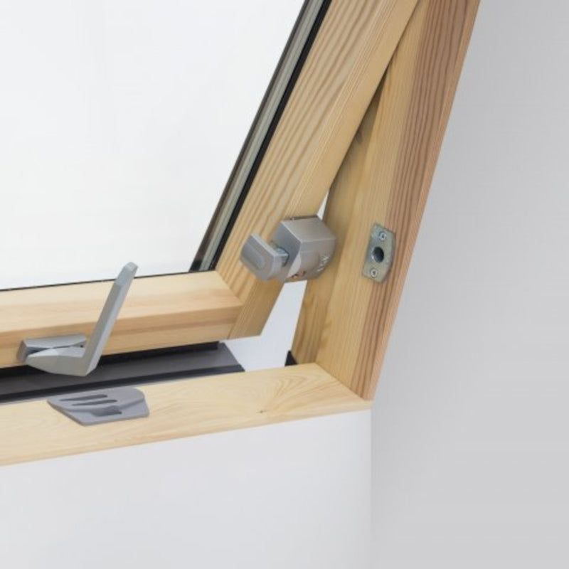 An image showing a Dakea Safety Lock - SLK on an open window to show the fixings.