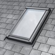 An image showing the Dakea Slate Flashing with One Piece Side Element KLS and what it llookslike installed onto a window.