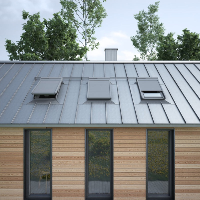 An image showing Dakea Solar Roller Shutters - SSR from the outside of a roof to show what they look like.