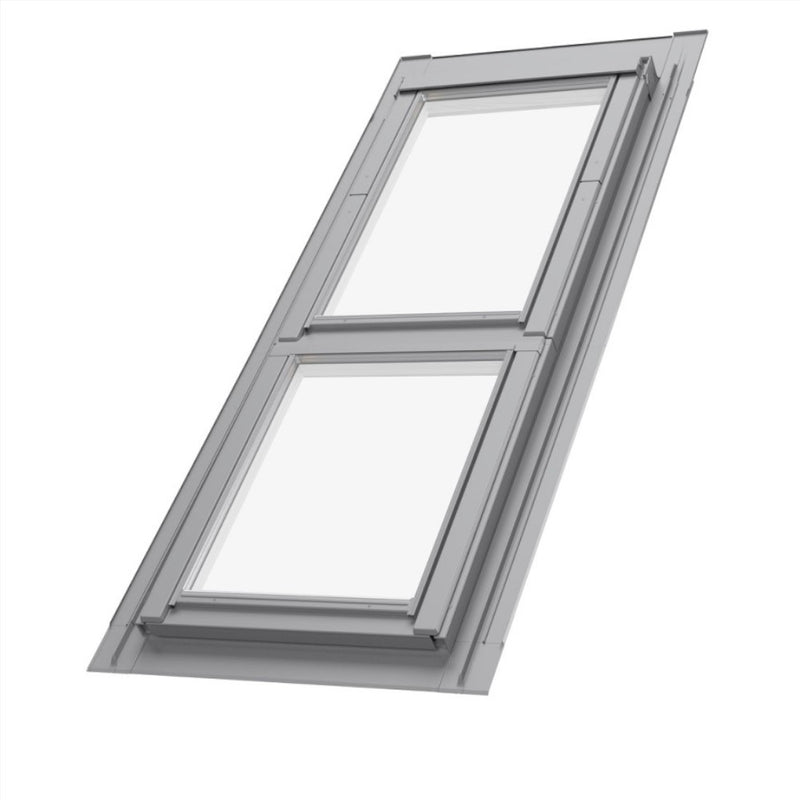 An image showing a Dakea Universal Slate Flashing Kit used for Sloped Fixed Roof Windows - KSI and what it looks like when used with a roof window.