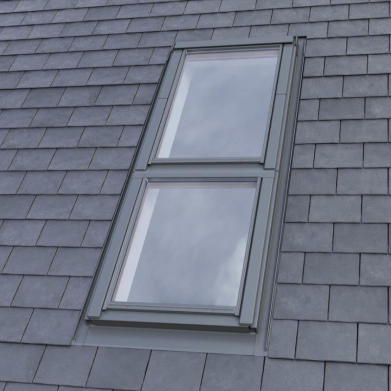 An image showing a Dakea Vision Energy Pitched Roofing Window KAI B1600 in a Pine interior finish. The image shows what it looks like from the outside on a roof.