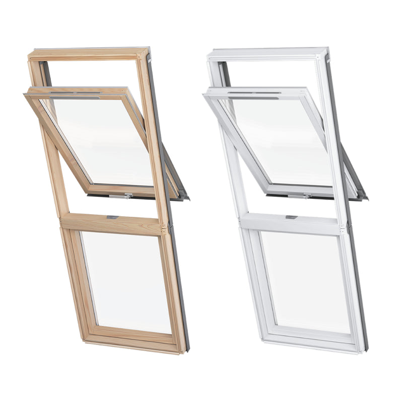 An image showing both colours of the Dakea Vision Energy Pitched Roofing Window, Pine KAI B1600 and White KAI B1610