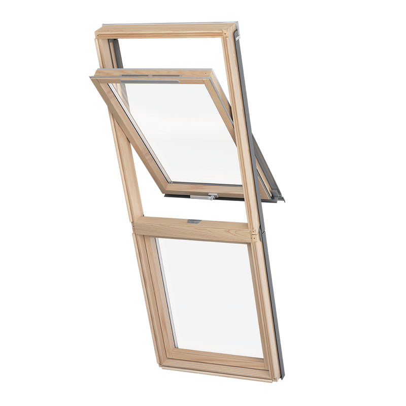 An image showing a Dakea Vision Energy Pitched Roofing Window KAI B1600 in a pine finish.