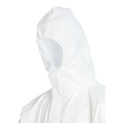 An image showing the head and hood of a Disposable White Coverall Suit with elastic hood