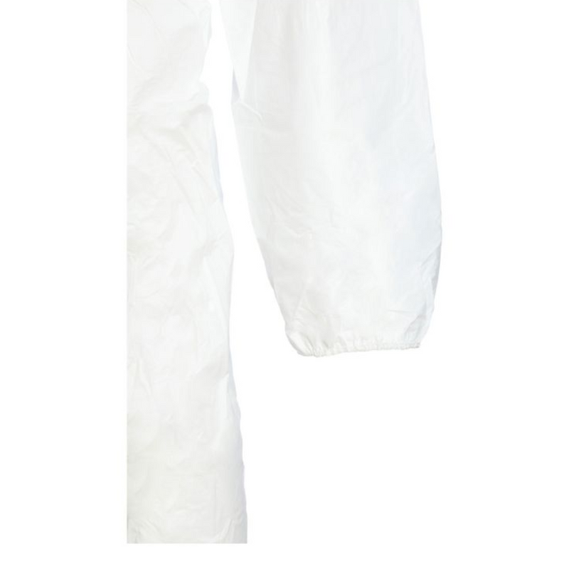 An image showing the elastic cuffs on the bottom of the leg of a Disposable White Coverall Suit 