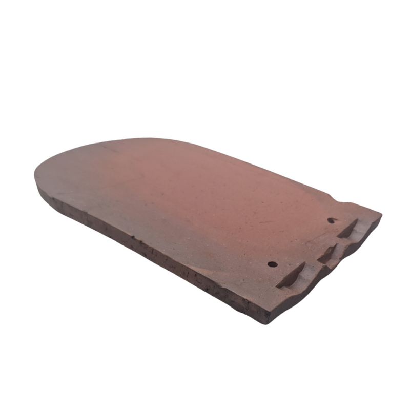 An image showing the rear of a front side Dreadnought Clay Bullnose Tile Smooth Red Blue Blend Front