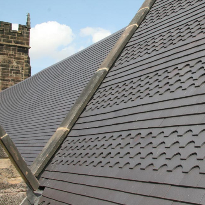 An image of a roof fitted with Dreadnought Machine Made Clay Tiles in Staffordshire Blue